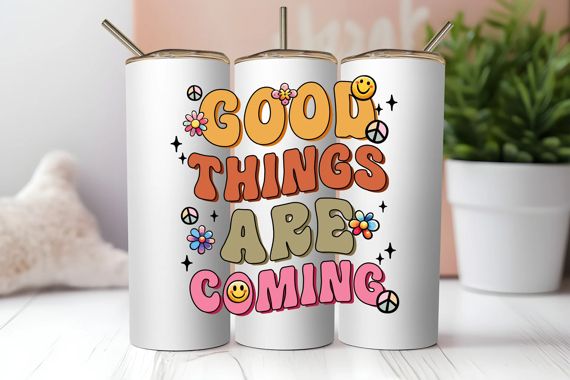 Optimistic Vibes Stainless Steel Tumbler product image (2)