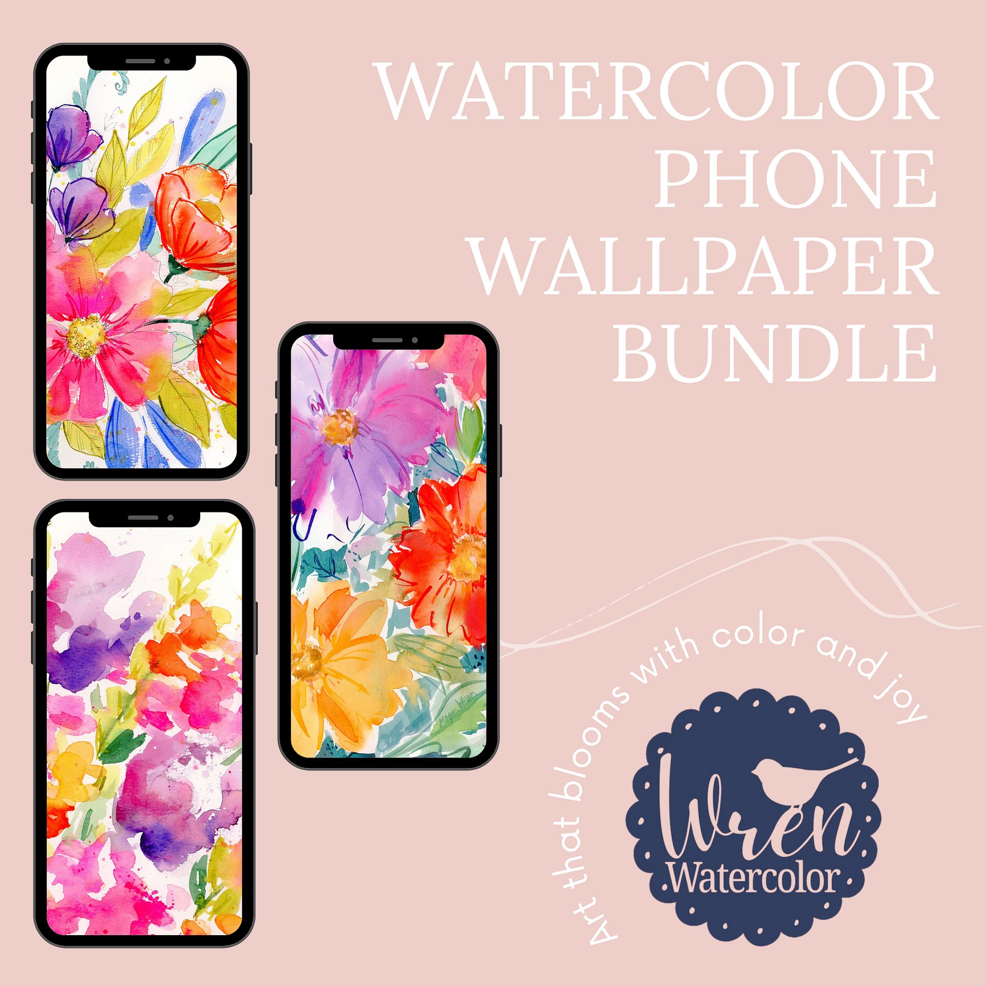 Bright Bloom Bundle - 3 Original Watercolor Phone Wallpapers product image (2)