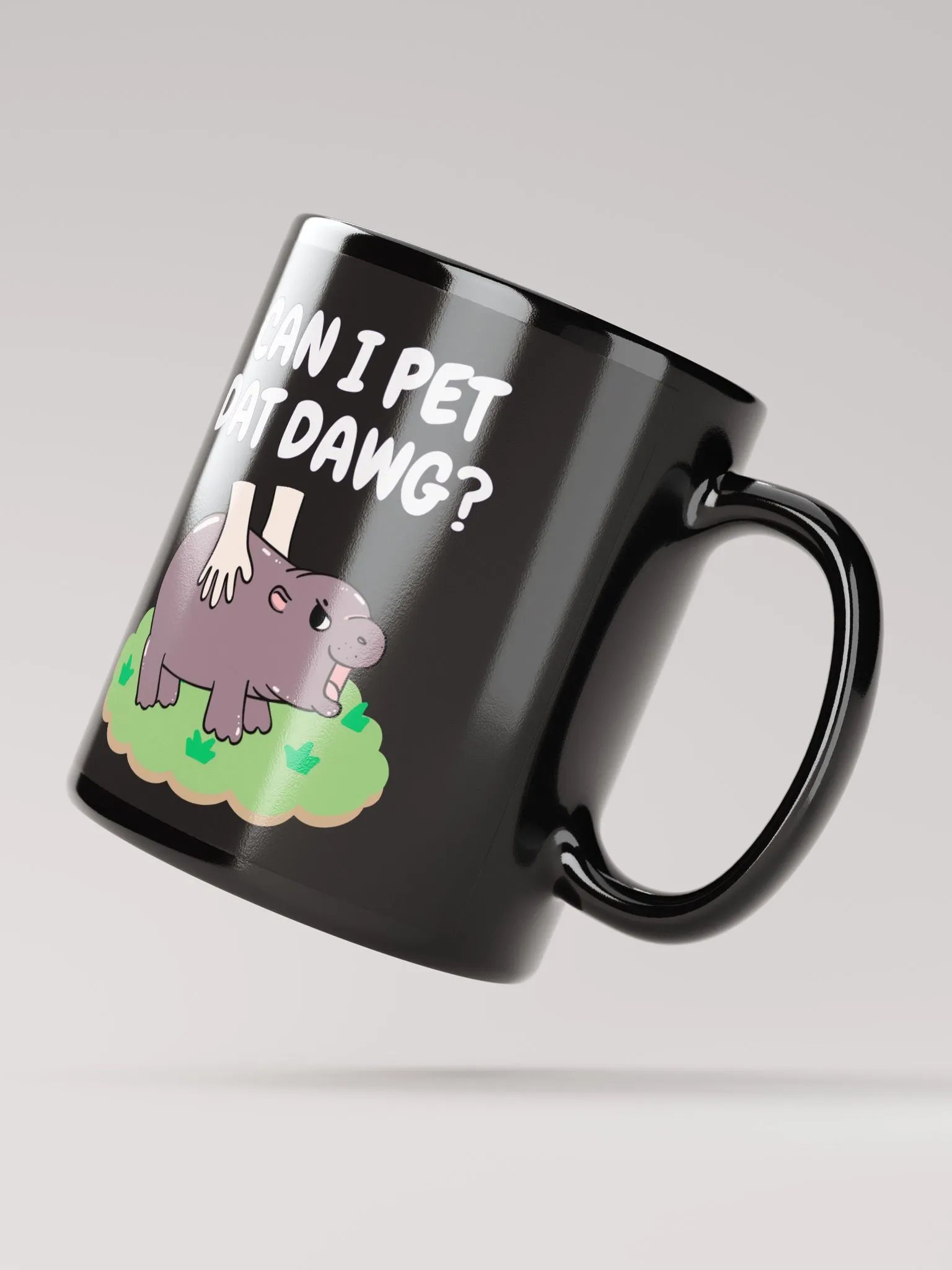 MOODENG'S CAN I PET DAT DAWG? BLACK GLOSSY MUG product image (2)