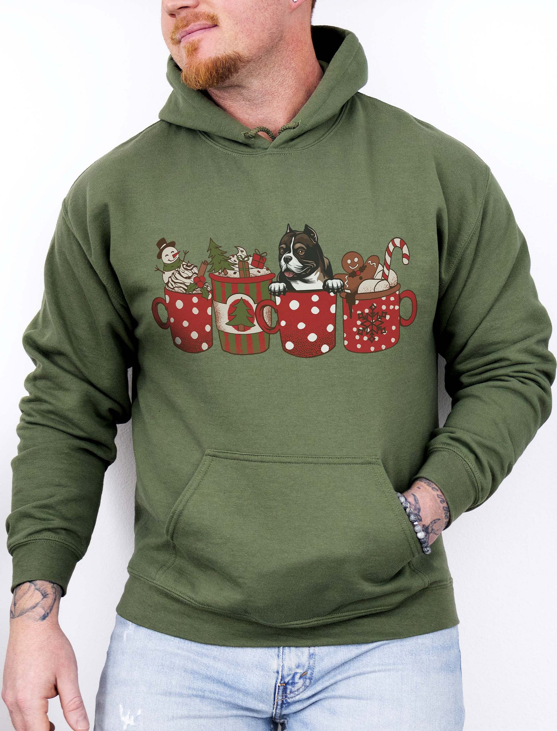 Cute American Bully in a Christmas Cup Hooded Sweatshirt | Funny Christmas Pup in a Cup product image (11)