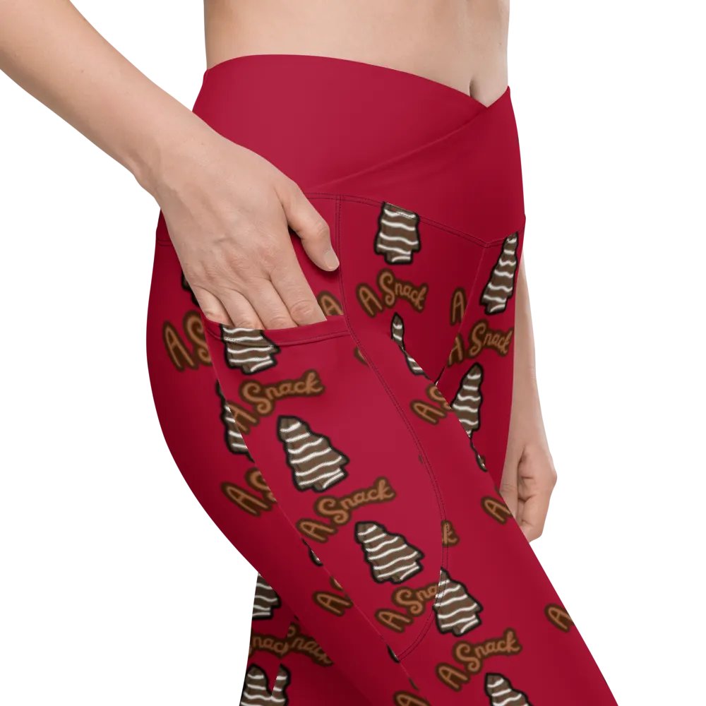 Chocolate Holiday Snack Cake All-Over Print Red Crossover Leggings with Pockets product image (7)