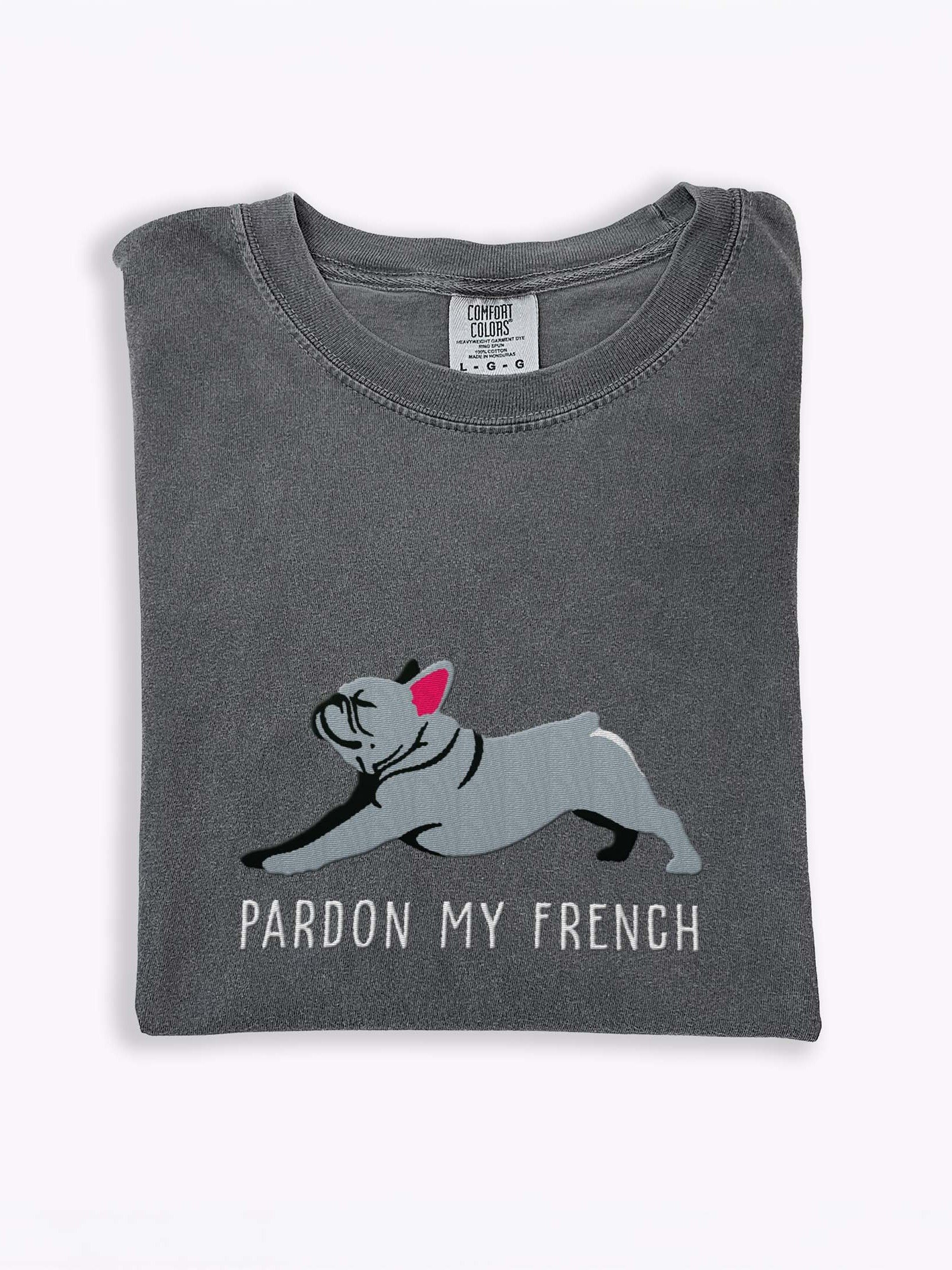 Pardon My French T-Shirt(Embroidered) of a French Bulldog(Blue) product image (1)