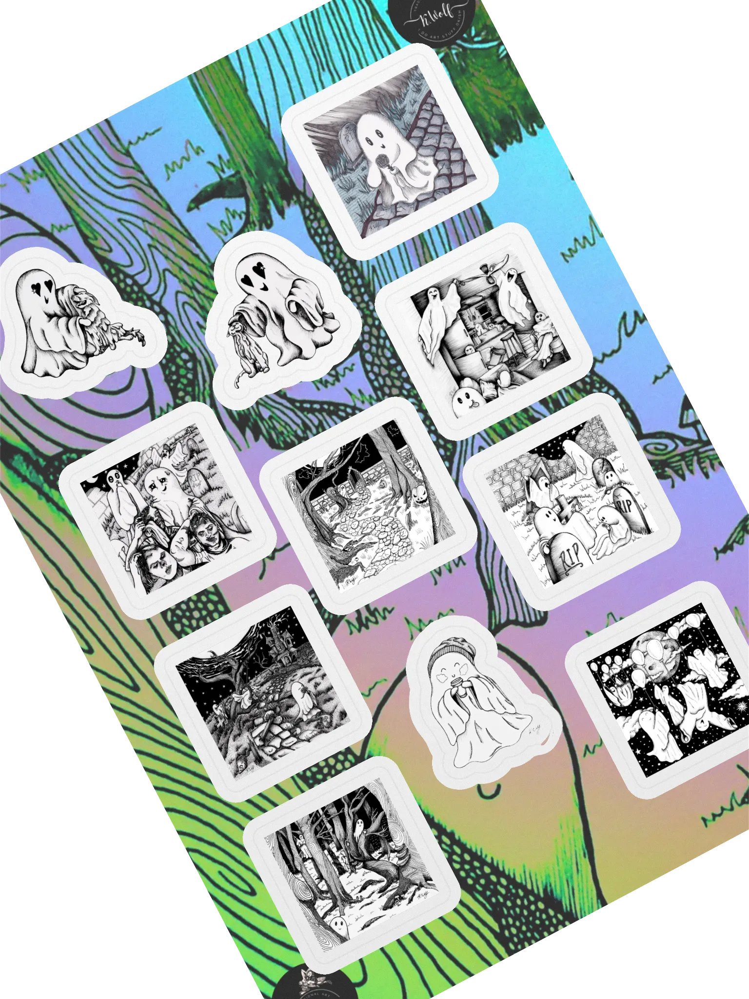 Whimsical Cute Ghost Sticker Sheet product image (1)