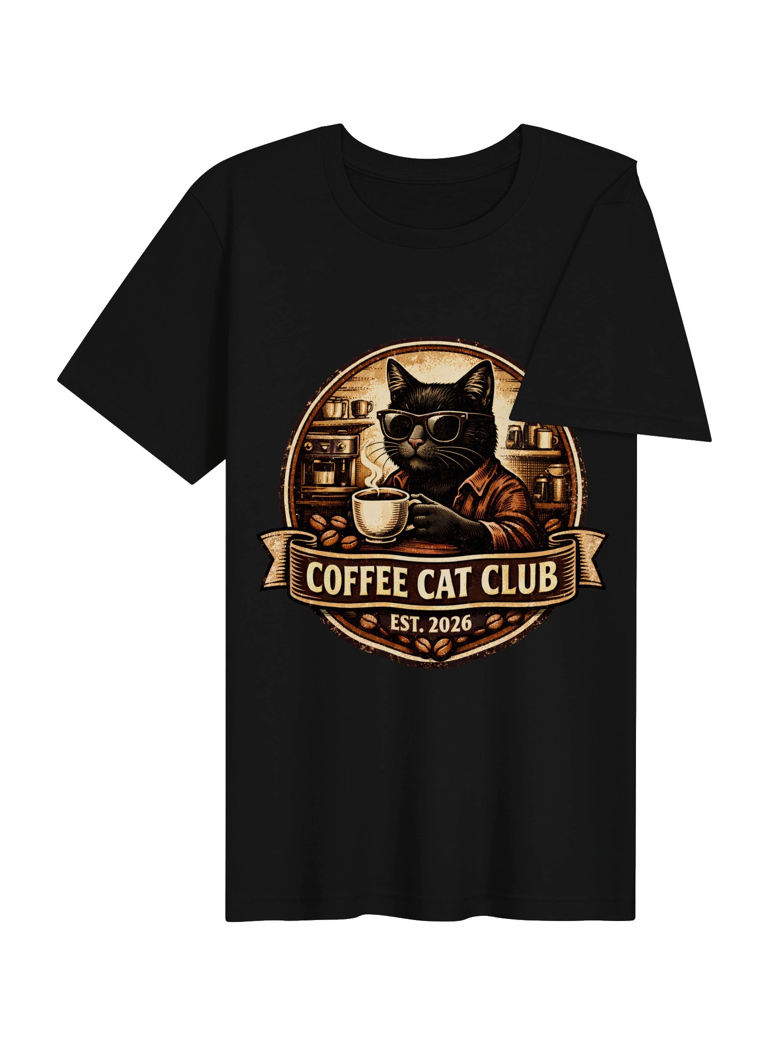 Coffee Cat Club T-Shirt - Vintage Black Cat Sunglasses Badge Graphic Tee product image (25)