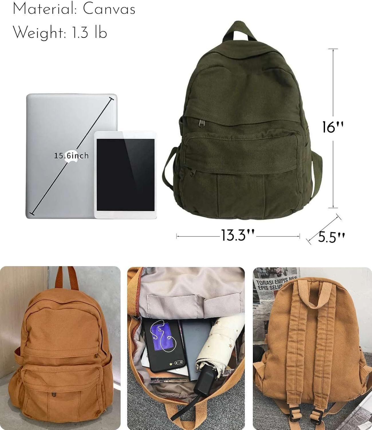 MEEBOY Canvas Backpack for Women & Men Retro Aesthetic Rucksack Basic Backpack for High School/College Students Travel Laptop Bag product image (5)