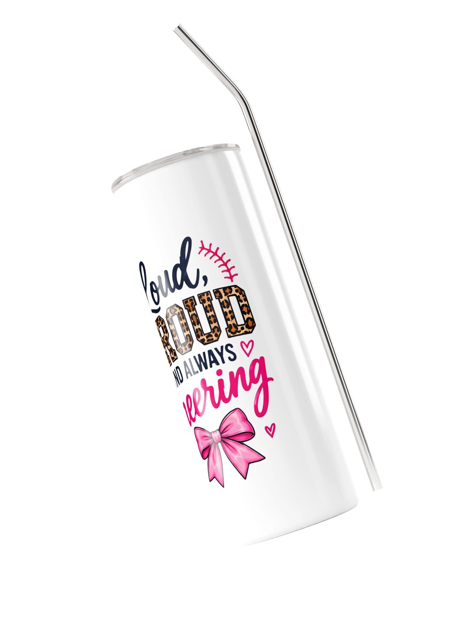 Loud, Proud and Always Cheering Skinny Tumbler | 20oz Sports Mom Cup with Straw product image (3)