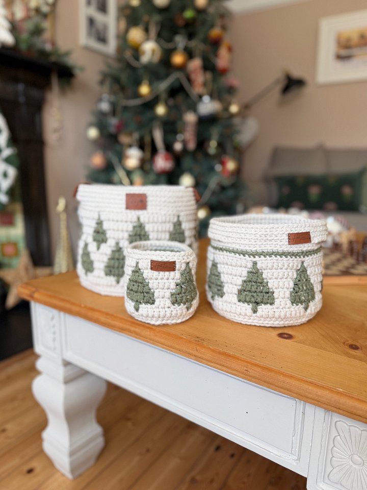 Twinkling Trees Mosaic Crochet Baskets — 3 Nesting Sizes product image (1)