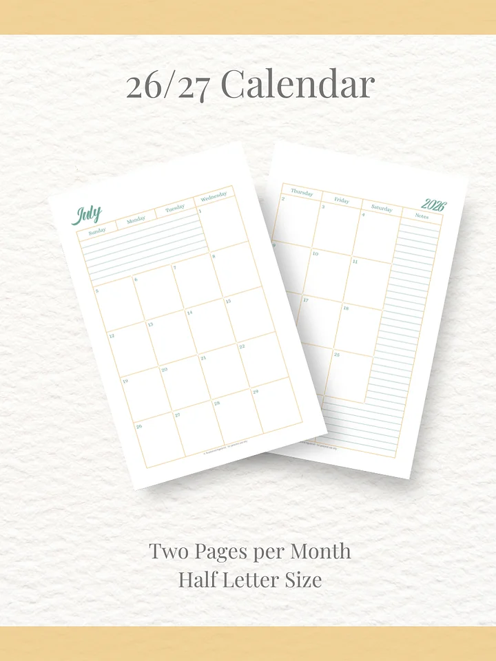 Sunshine Skies - 26/27 Calendar - 2 Pages per Month - Half Letter Size product image (1)