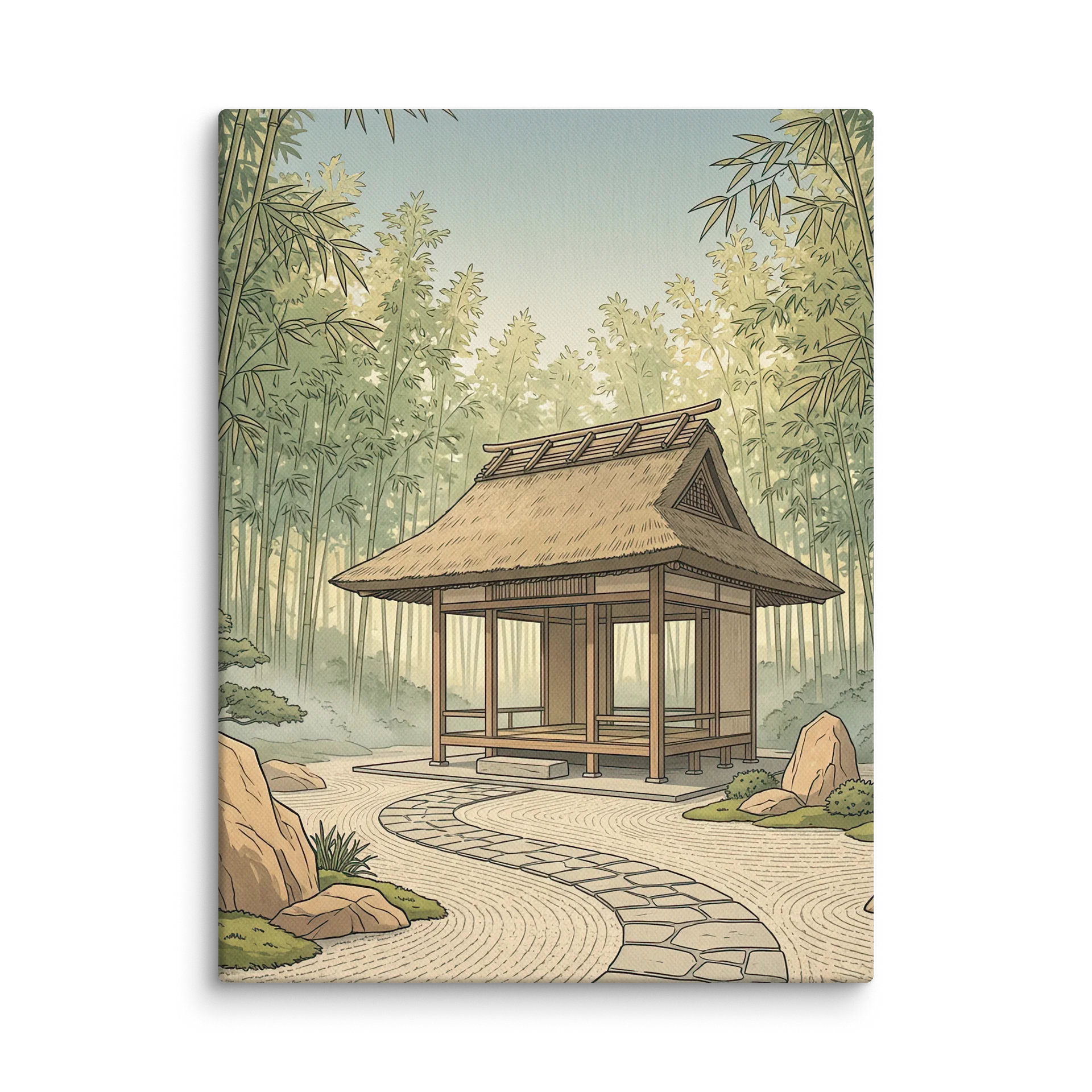 Tranquil Bamboo Pavilion Zen Garden Canvas - Japandi Wall Art product image (1)