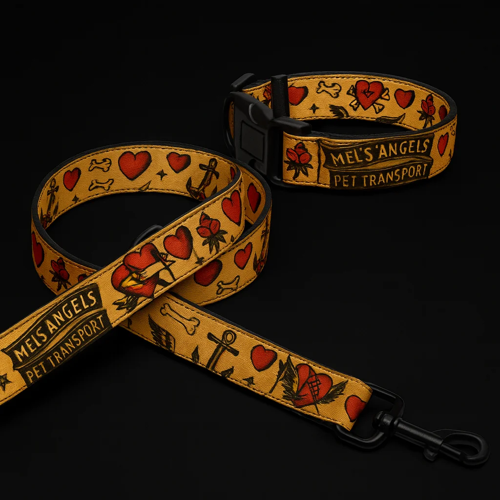 Mel’s Angels Custom Dog Leash – Vintage Tattoo Flash Print, 6ft Durable Polyester Lead with Padded Handle product image (3)