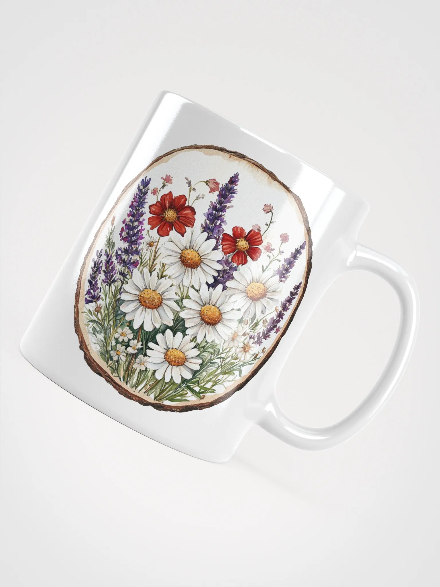 Red & White Wildflower Round Wood Art Ceramic Mug product image (4)