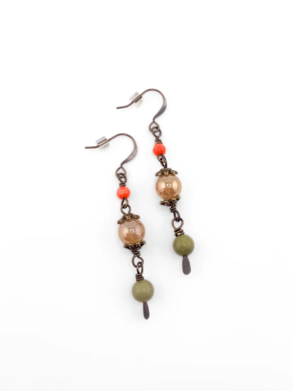 Glass Beaded Single Strand Necklace Set - Peach, Green product image (6)