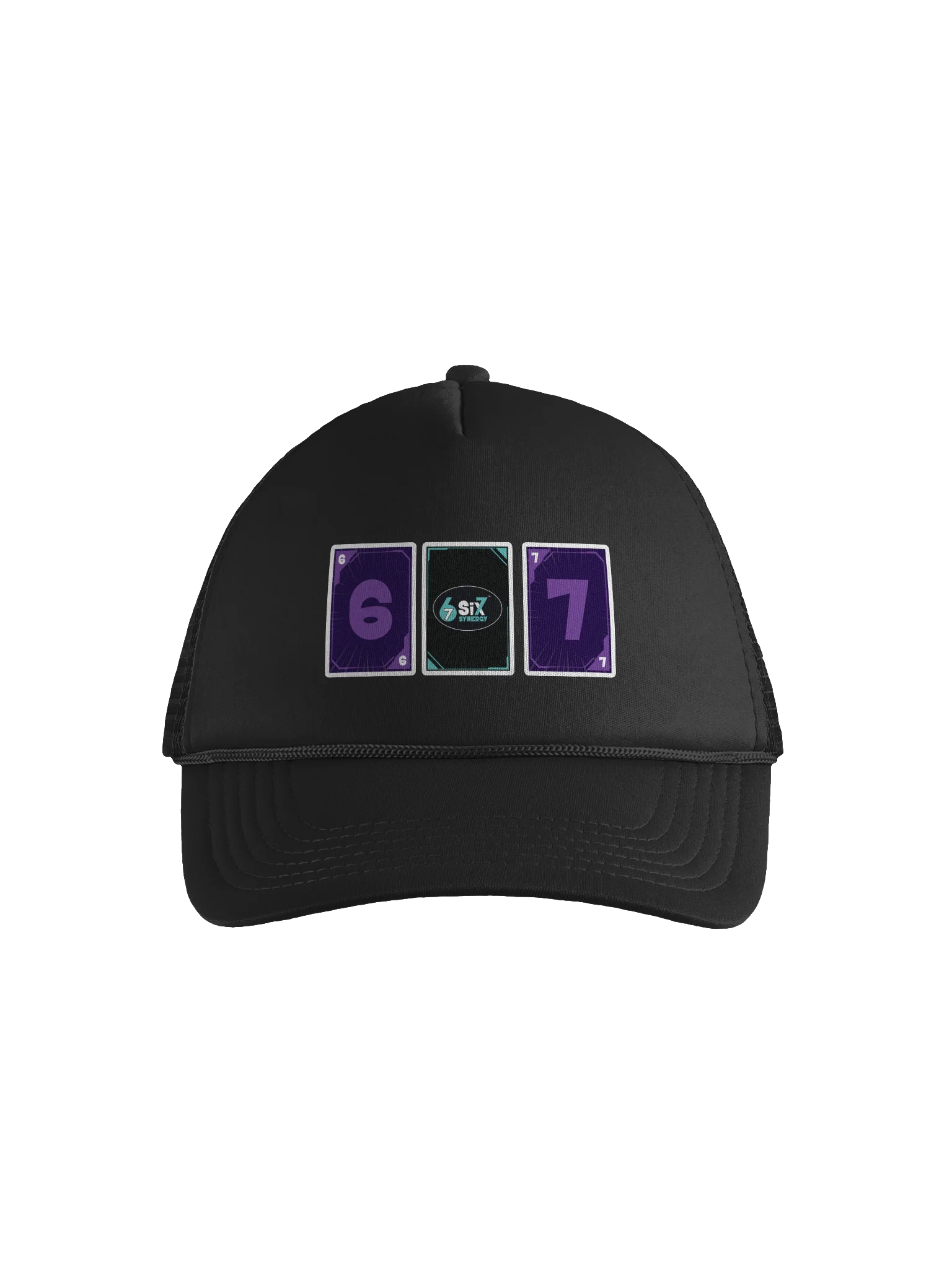 Black Trucker Hat - Six 7 Card Back with Purple Synergy product image (1)