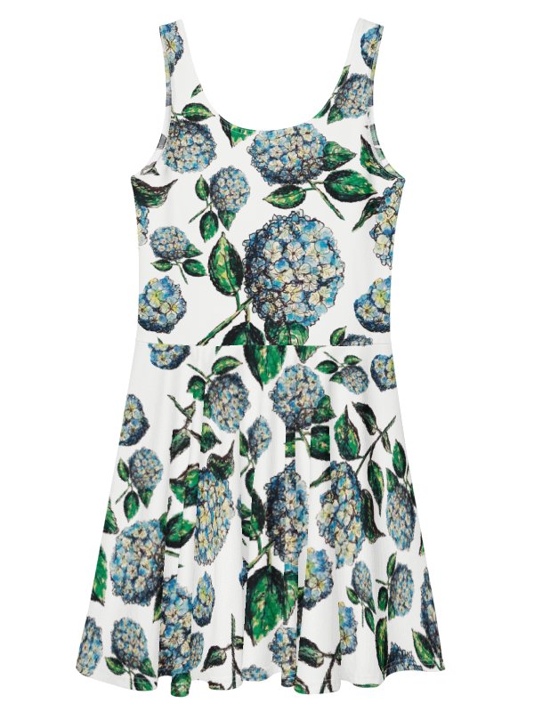 Blue Hydrangea Blooms Skater Dress | Watercolor Floral Fit & Flare Dress | Monique Faella Designs™ product image (6)