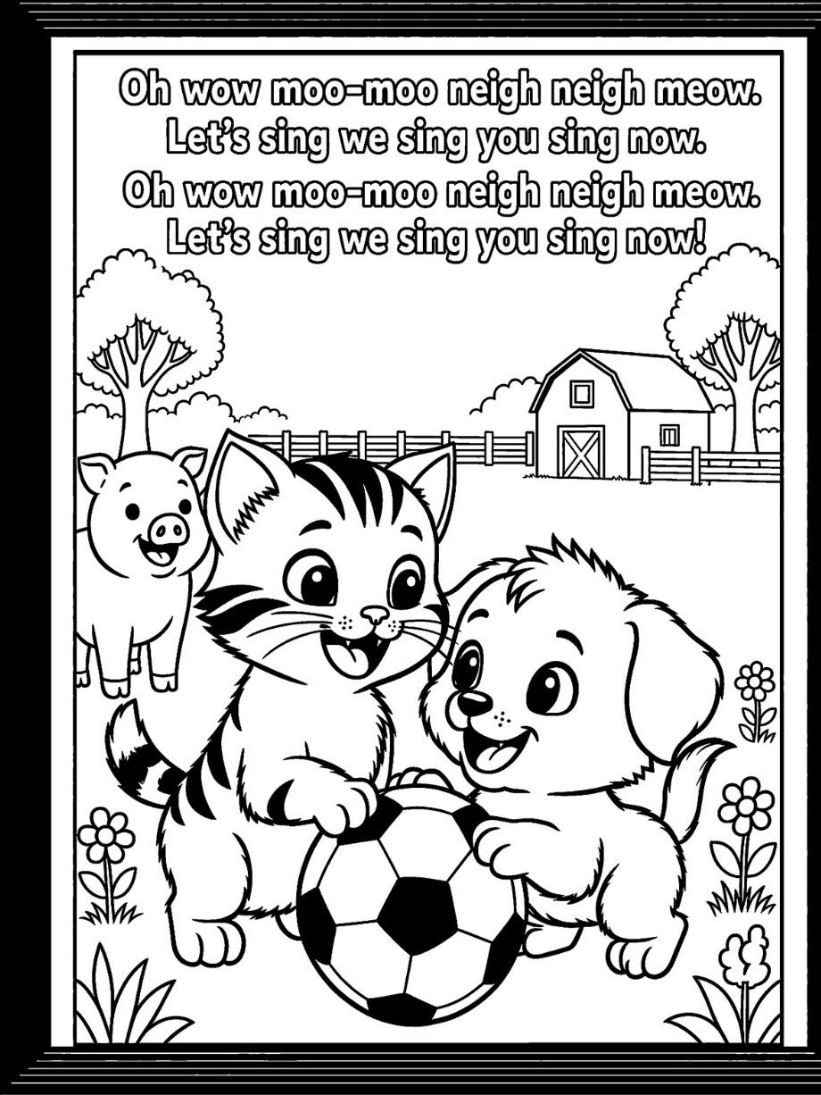 Sing A Rhyme Time 30 Page Farm Animal Cartoon Nursery Rhyme Coloring Page Bundle with Song Lyrics Printed on Each Page | Variety Pack for All Ages | Instant Digital Download | Printable PDF Format product image (7)