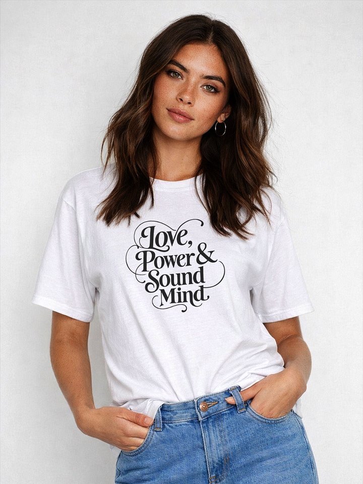 Love, Power & Sound Mind Unisex White Tee product image (1)