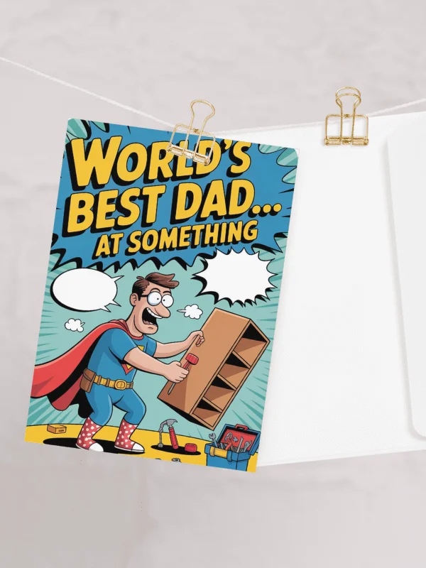 World's Best Dad Father's Day Greeting Card - Customizable Superhero Design - Exclusive at www.tdsmusic.com product image (1)
