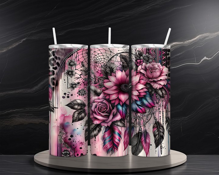 Dream Catcher 20 oz Skinny Tumbler Sublimation Design Digital Download PNG Instant DIGITAL ONLY, Floral Dreamcatcher Tumbler Wrap product image (2)