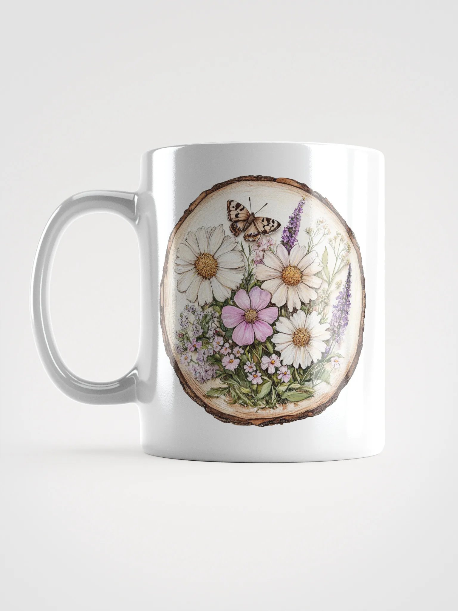 Butterfly Wildflower Round Wood Art Mug product image (6)