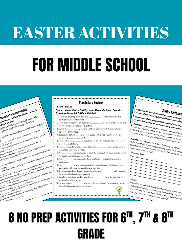 Easter Activities Middle School Subplan 6th 7th 8th Grade product image (1)