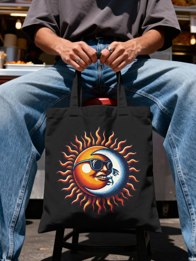 Sun and Moon Retro Fusion – COTTON TOTE BAG - Vintage Celestial Art product image (1)