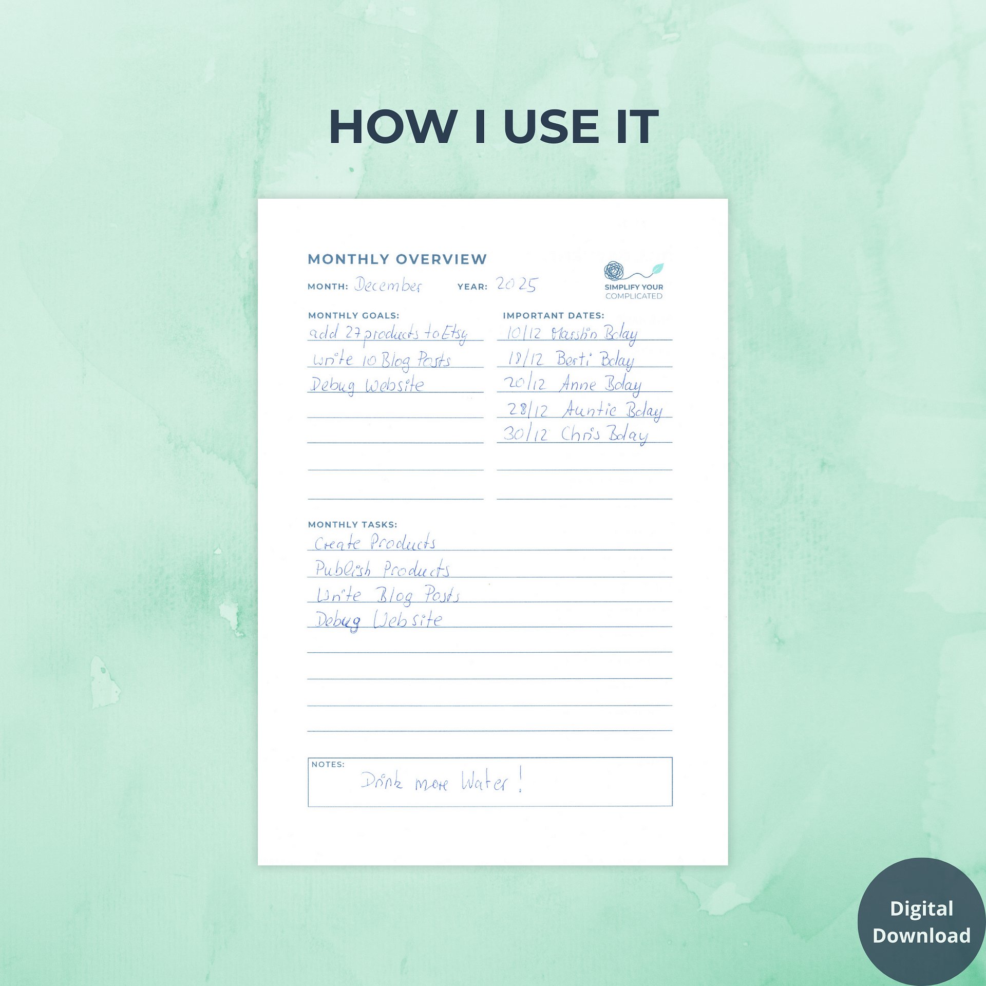 Monthly Overview Planner product image (3)