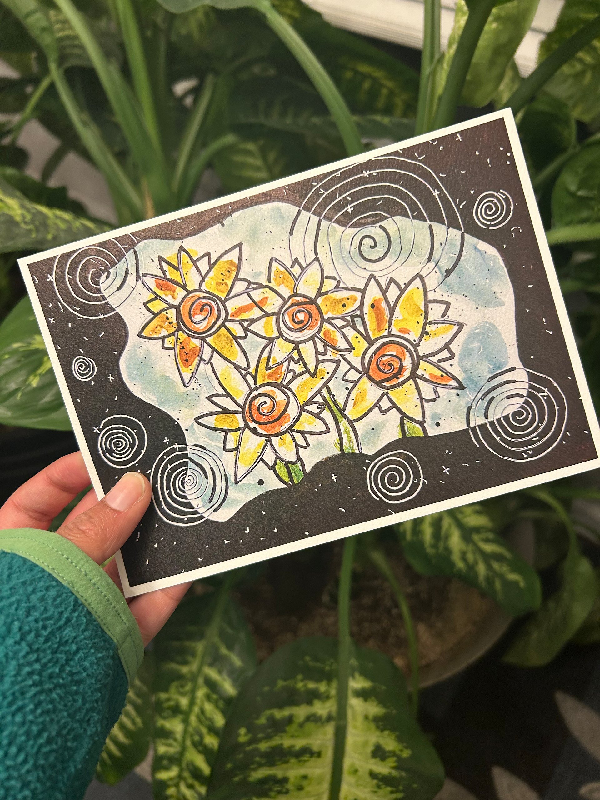 Sunflowers in space 5x7 art print product image (1)