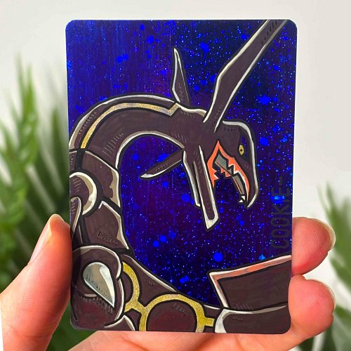 Rayquaza sketched on blank Cosmo holo card by @mattsworlds