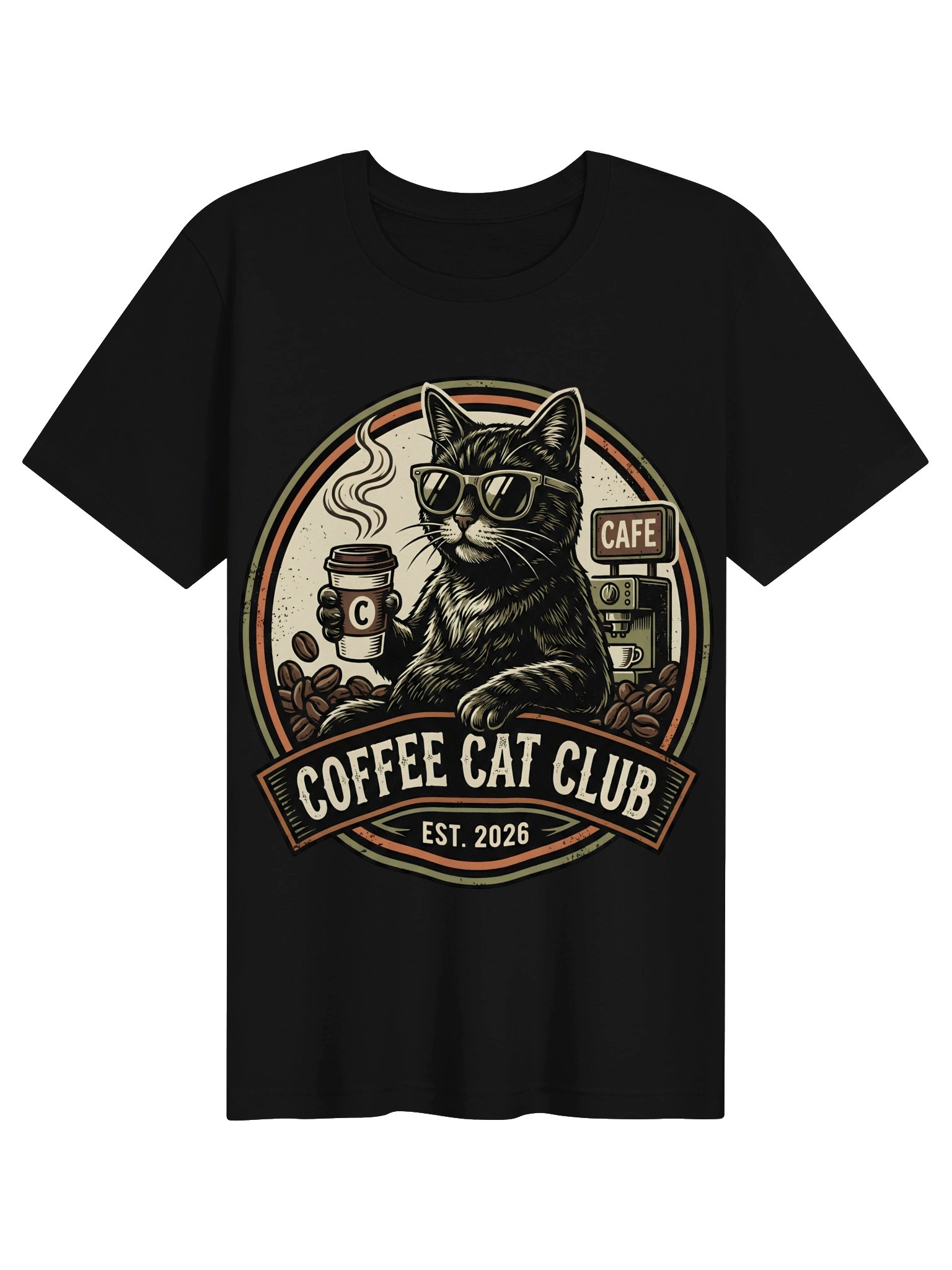 Coffee Cat Club Vintage Tee | Black Cat Sunglasses Shirt product image (1)