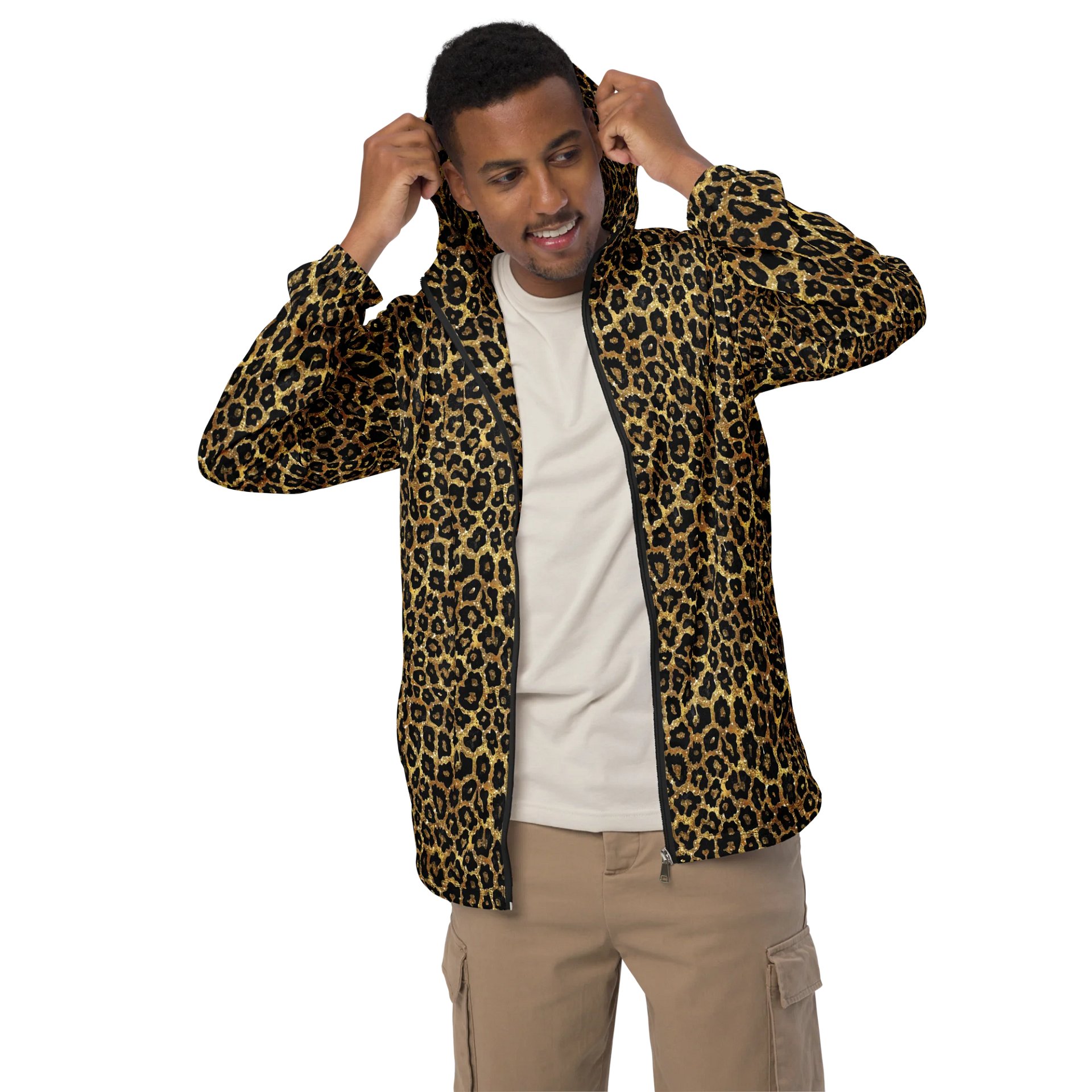 Stylish Custom Gold Leopard Print Windbreaker for Streetwear product image (4)