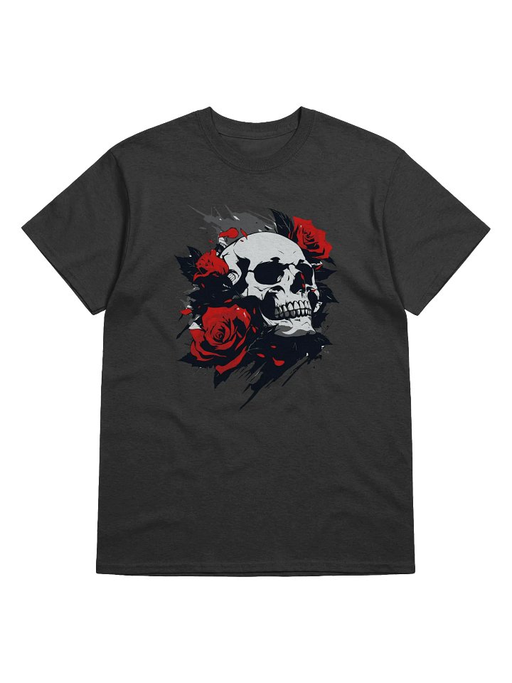 Rose-Adorned Skull Heavyweight Printed T-Shirt product image (1)