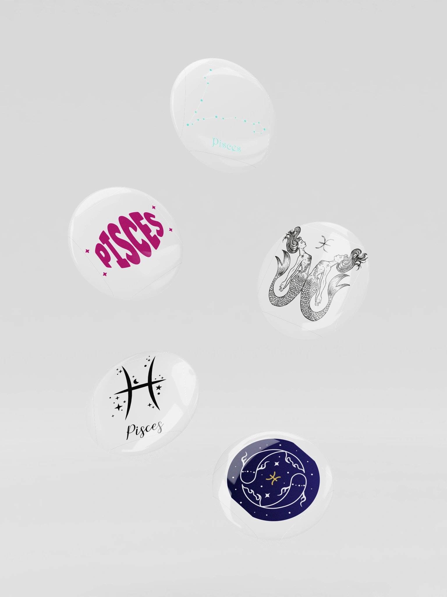 Pisces Zodiac Enamel Pin Set of 5 — Black & White Fish Astrology Pins for Jackets, Bags & Witchy Accessories product image (3)