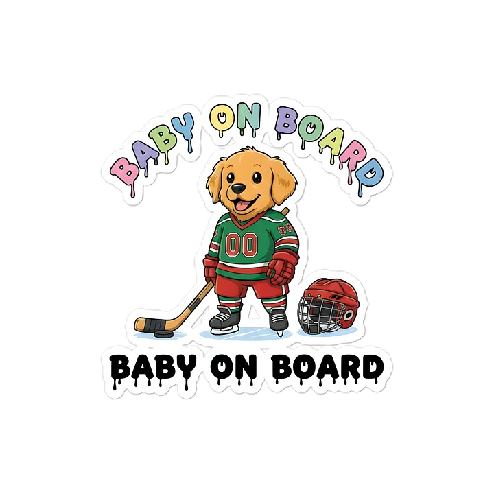 Funny Dog Hockey Baby on Board Sticker - 5x5 Weatherproof Vinyl Car Decal - Premium Sporty Dog Hockey Gift product image (1)