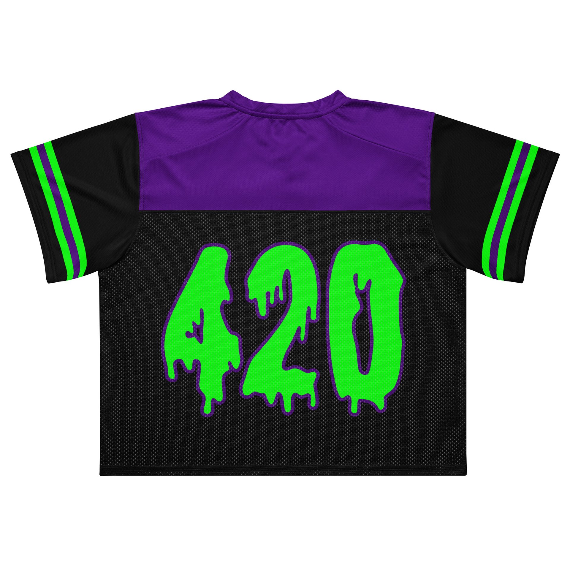 Rave 420 Football Jersey, Boxy Cannabis Shirt, Neon EDM Festival Clothes, Stoner Goth Fashion, Green Purple Black Alternative Style Weed Top product image (3)