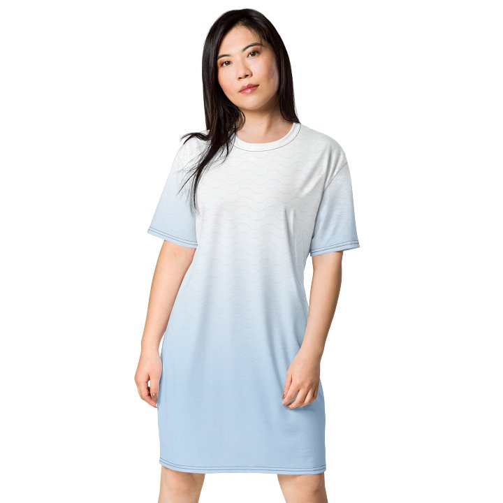 Exclusive Gradient T-Shirt Dress - White to Sky Blue with Wave Pattern product image (1)
