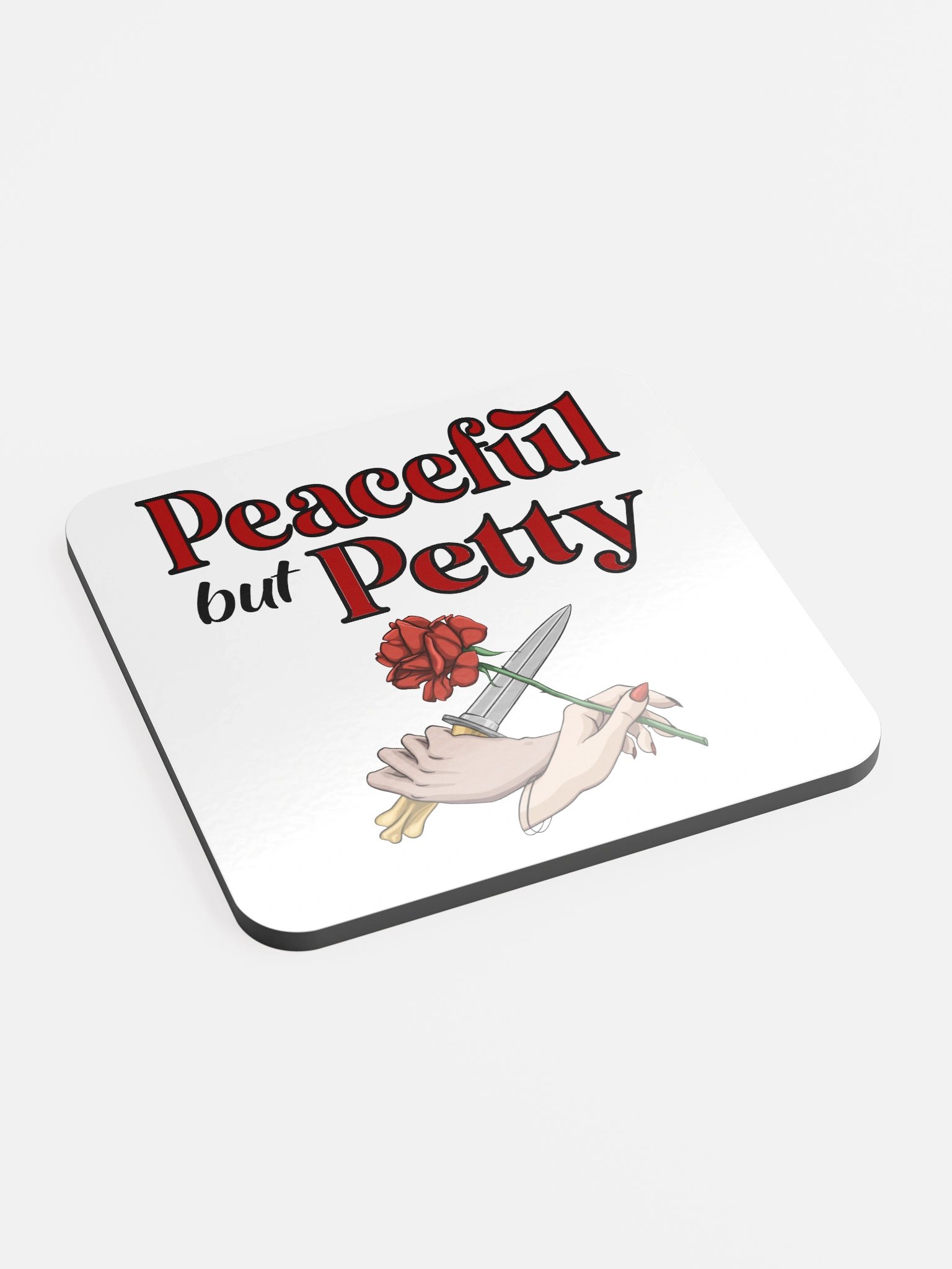 Peaceful but Petty Dagger Glossed Cork Coaster product image (2)