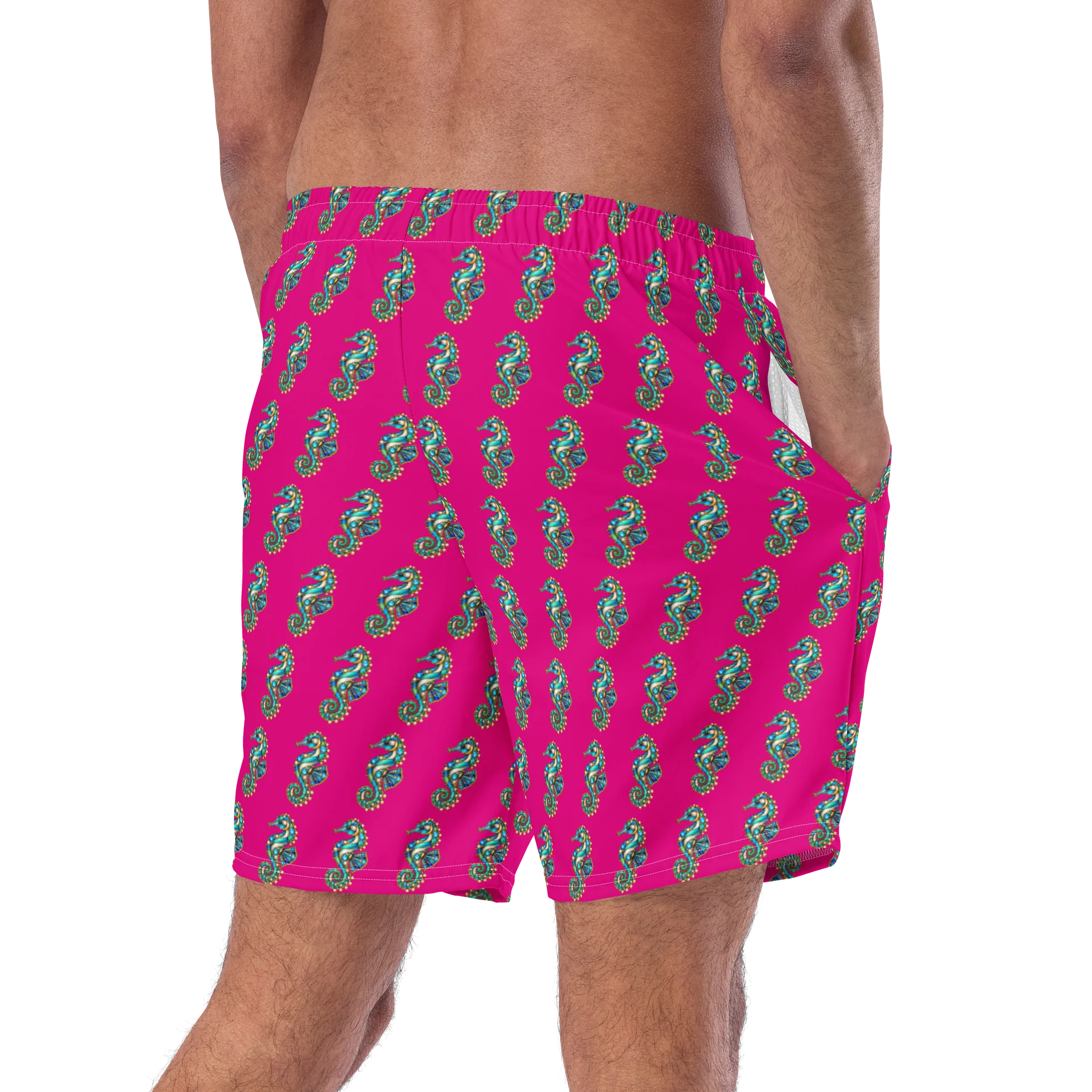 Hot Pink Seahorse Pattern Swim Trunks product image (9)