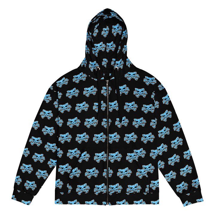 (Dark Mode) Blue Kat Skull Zip Hoodie product image (1)
