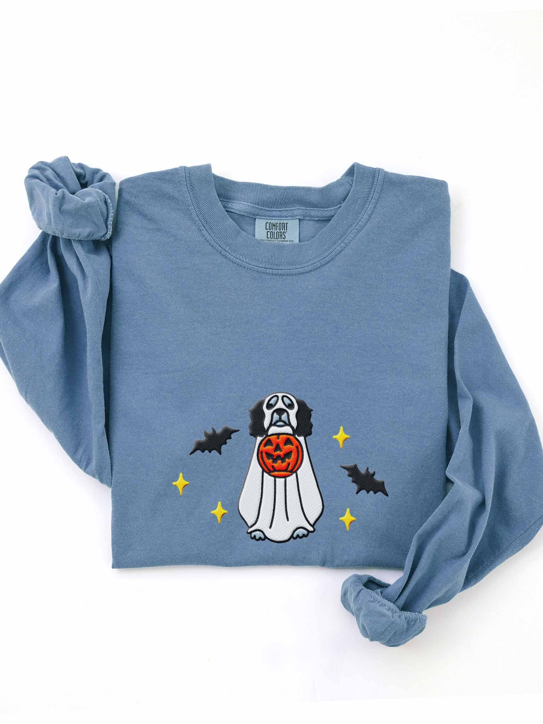 Halloween Working Cocker Spaniel(Blue Roan) Embroidered Long-Sleeve T-Shirt product image (1)