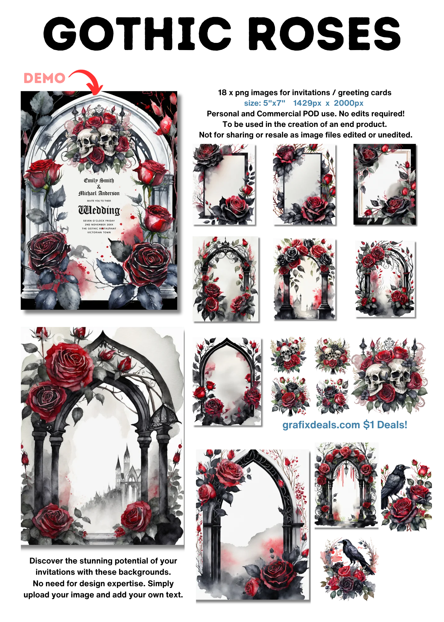 Gothic Red Black Rose Invitation Backgrounds Bundle product image (2)