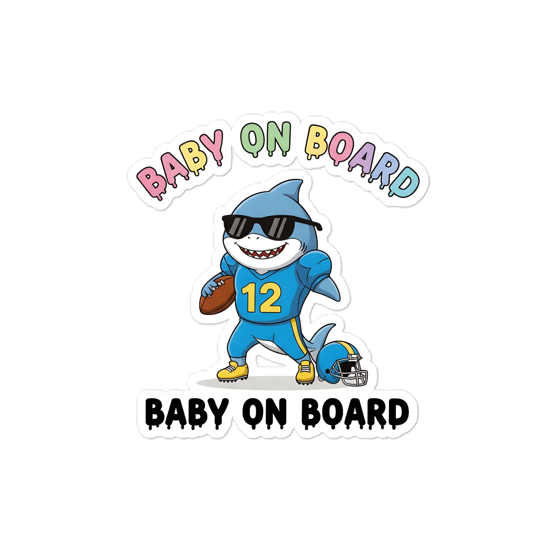 Funny Shark Football Baby on Board Sticker - 5x5 Weatherproof Vinyl Car Decal - Cute Sporty Shark Tailgate Decor - Premium Outdoor Grade Safety Sign for SUVs & Jeeps product image (1)