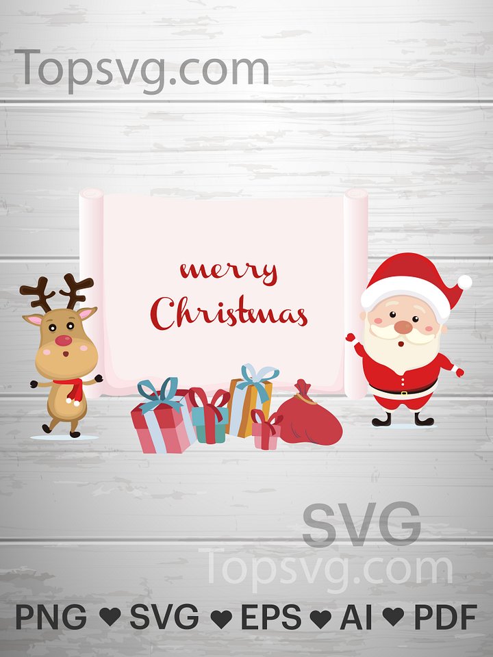 Christmas SVG, Santa Claus and his reindeer peeking around a sign with copy space. Merry Christmas product image (1)