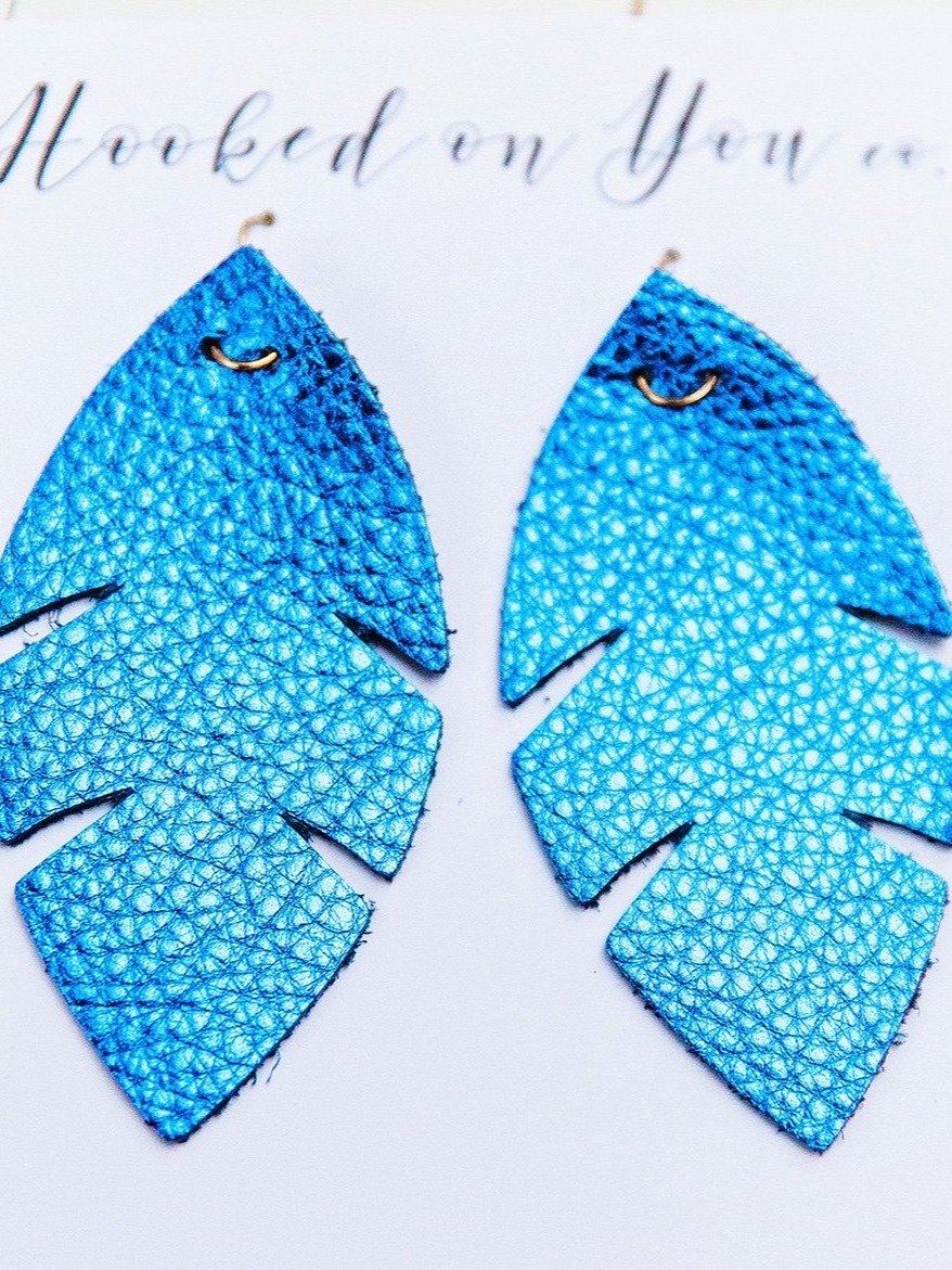 Blue Palm Leather Earrings product image (2)