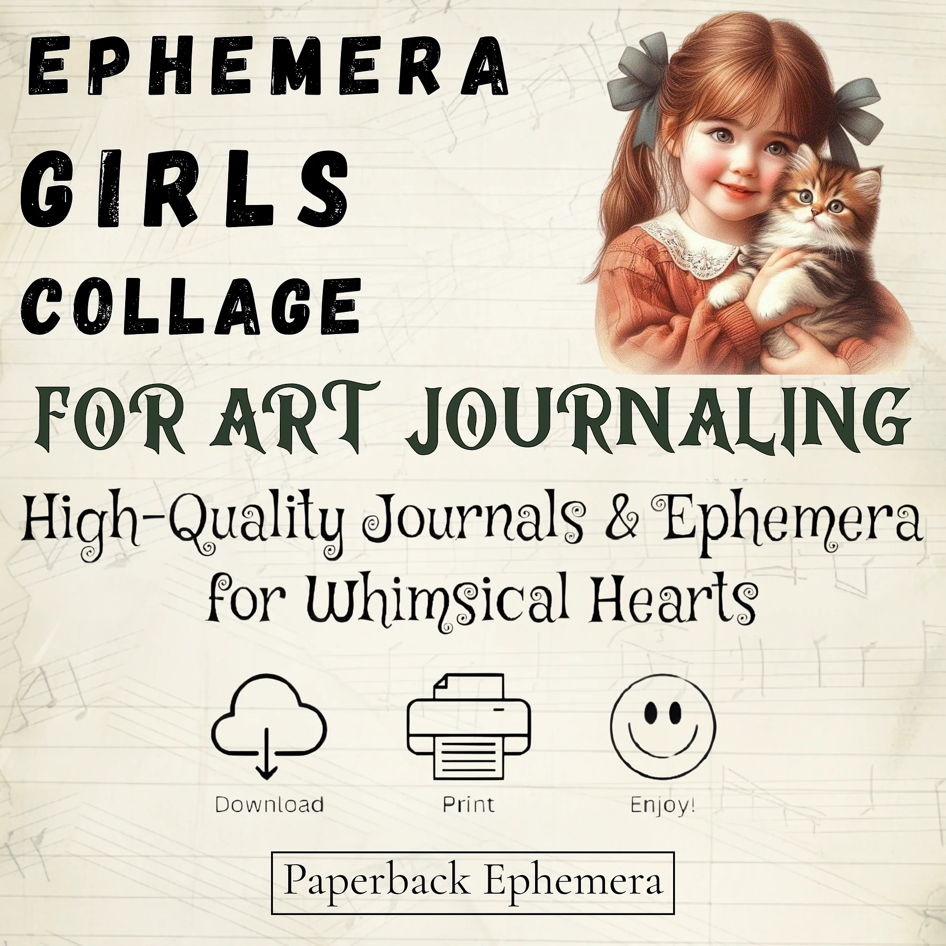 Whimsical Girls Ephemera Printable PDF – 14 Junk Journal Collage Pages product image (5)