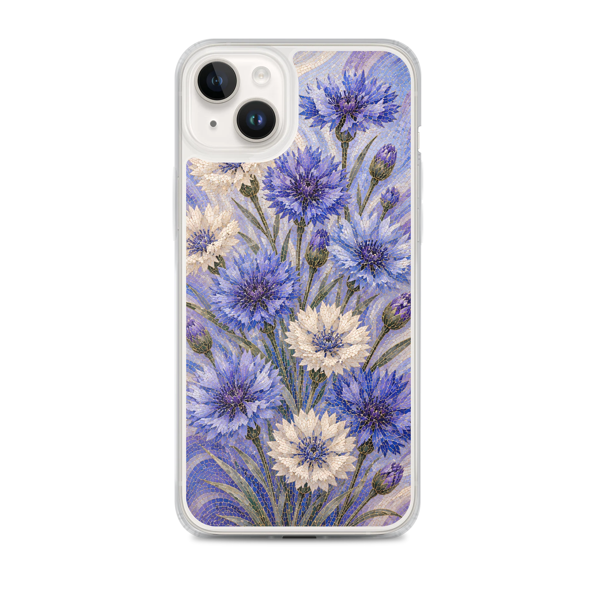 Violet Blue And Creamy White Wild Cornflowers Mosaic Premium Soft Silicone iPhone Case - MagSafe Compatible product image (1)