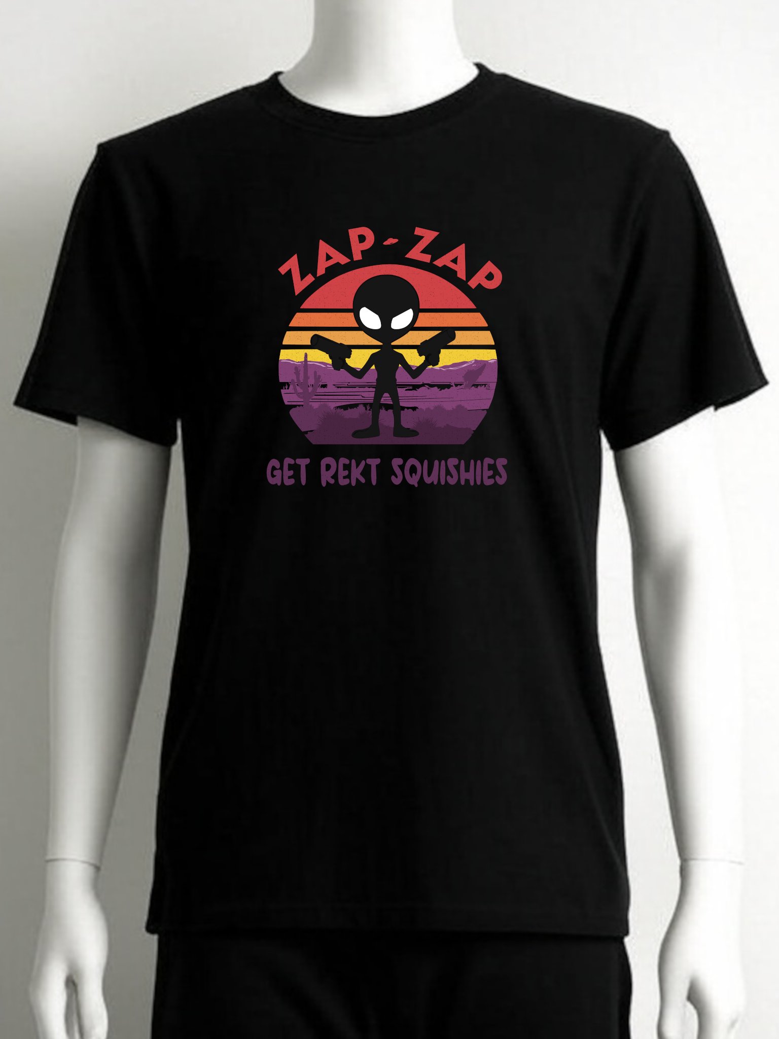 Zap-Zap Alien T-Shirt – Retro Sunset Gamer Tee | Get Rekt Squishies product image (1)