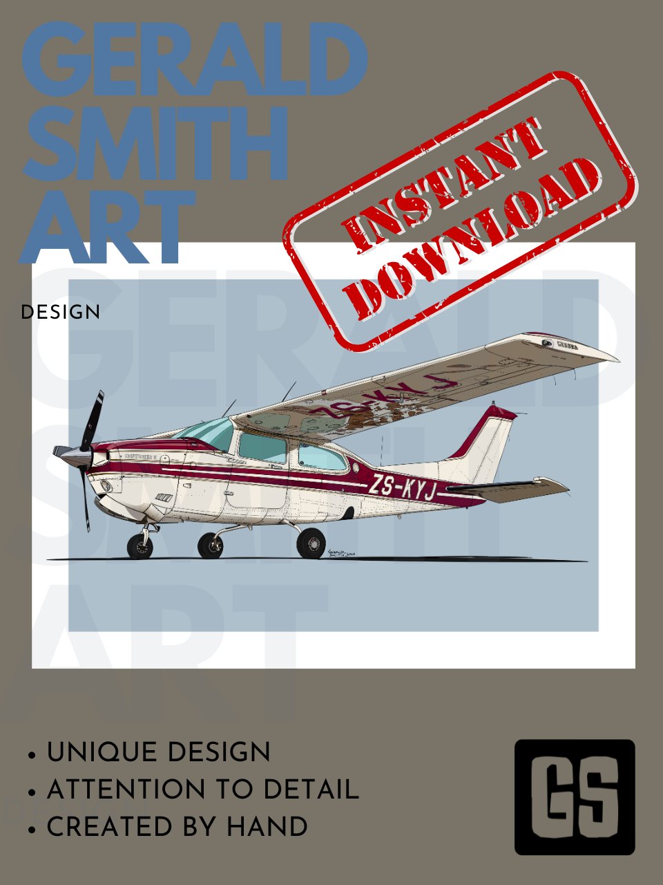 Cessna 210 ZS-KYJ Digital Printable Aviation Art Illustration Perfect Gift for Pilots & Enthusiasts product image (2)