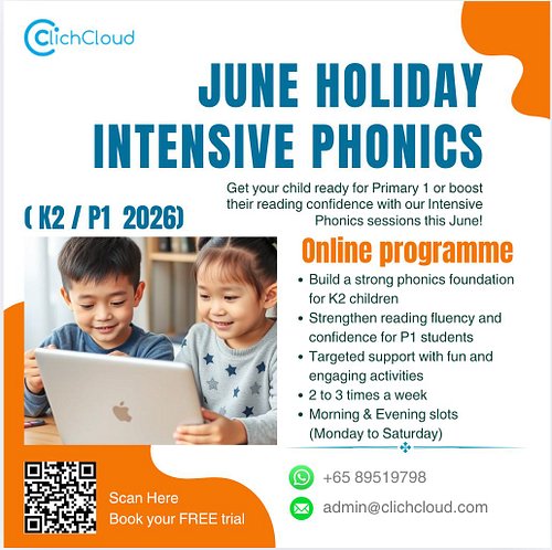 Boost your child's reading confidence this coming holiday! 
Scan the QR code to book your child’s FREE June Intensive Phonics...