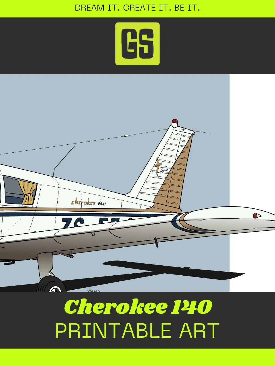 Piper Cherokee 140 ZS-EEJ Digital Printable Aviation Art Illustration The perfect Pilot Gift product image (4)