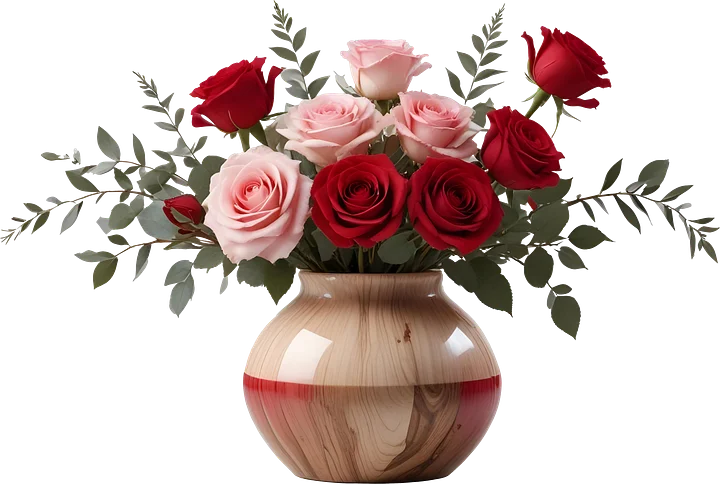Romantic Wooden Vase with Roses - PNG product image (1)